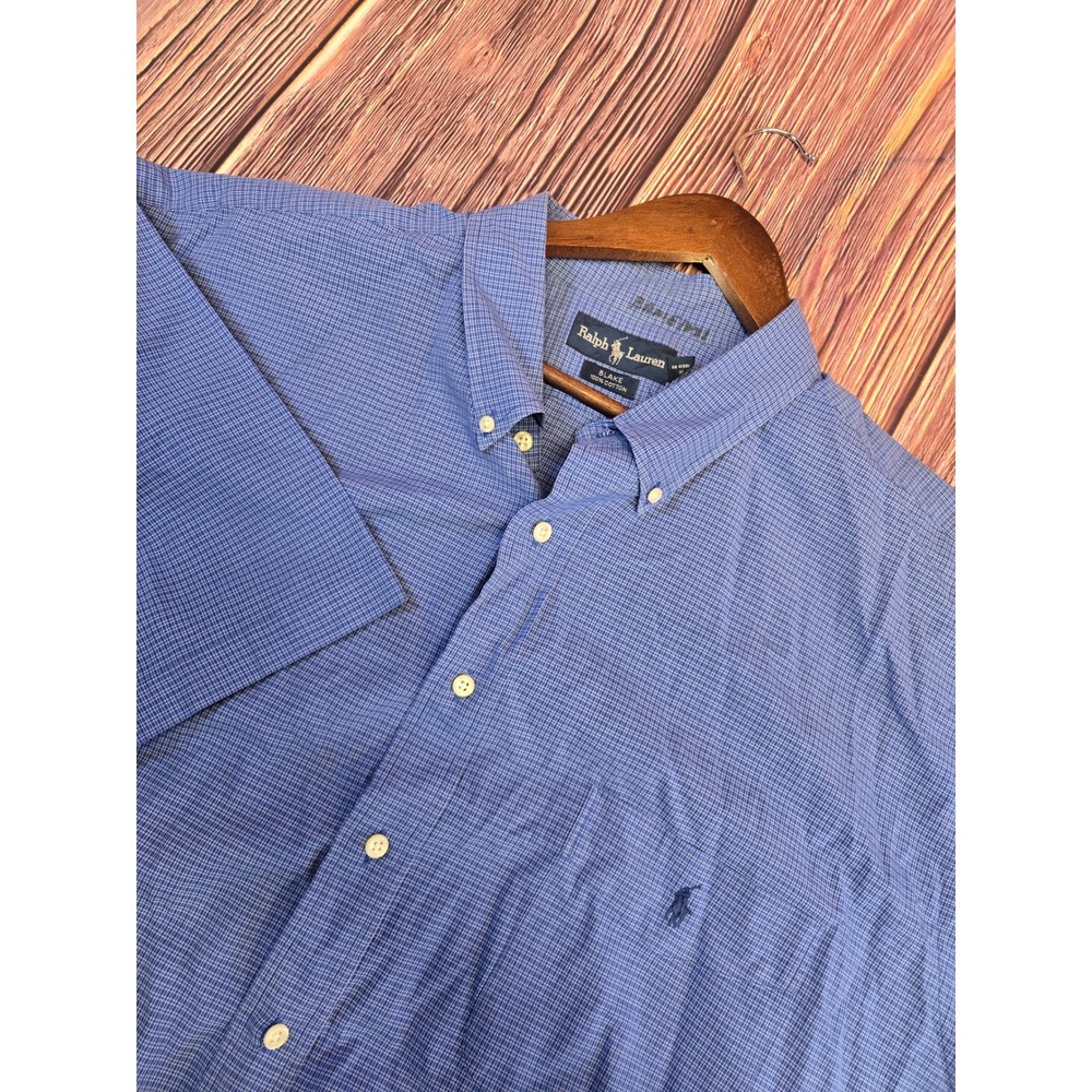 Ralph Lauren Button Down Shirt Mens 3X Big Blue Micro Check Short Sleeve Blake